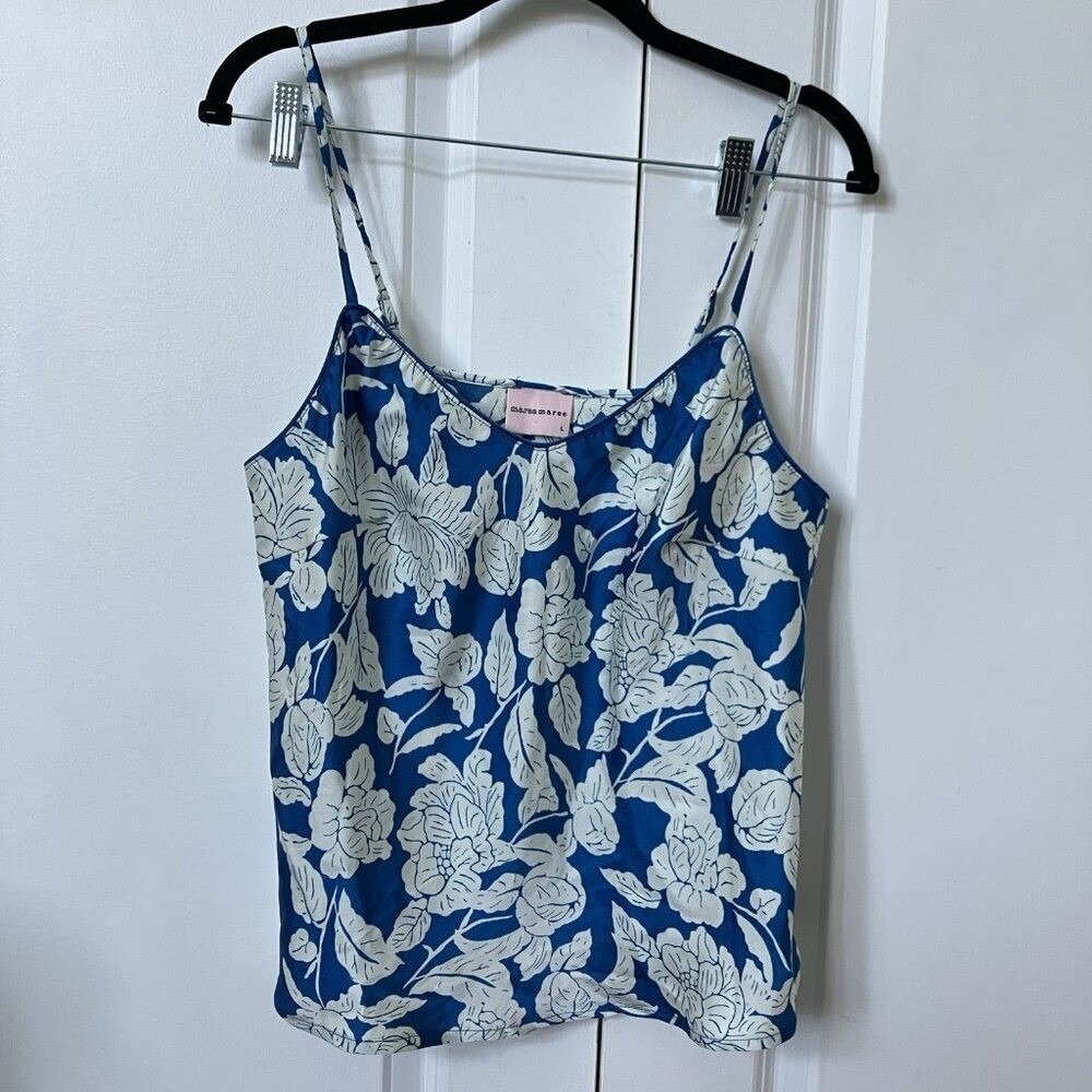Maree Maree Sleep Set Womens L Blue White Floral Satin Tank &‎ Shorts Loungewear